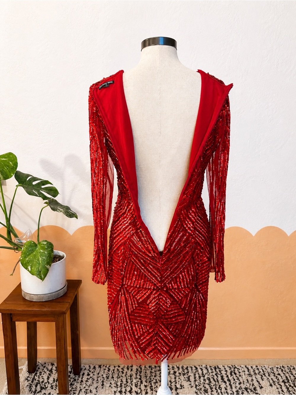 Gianni Bini Red Sloane Sequin Long-Sleeve V-Neck Dress - Picture 8 of 9